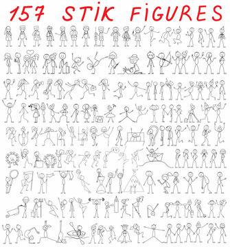 stick figure, people set vector, isolated
