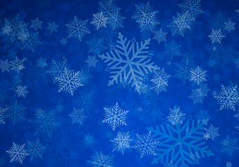 Fototapeta na wymiar Fondo navideño azul con copos de nieve blanco.