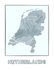 Sketch map of Netherlands. Grayscale hand drawn map of the country. Filled regions with hachure stripes. Vector illustration.