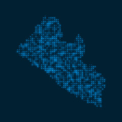 Fototapeta premium Liberia dotted glowing map. Shape of the country with blue bright bulbs. Vector illustration.