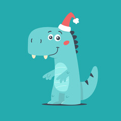 Funny t-rex wearing a santa hat Christmas concept vector cartoon illustration