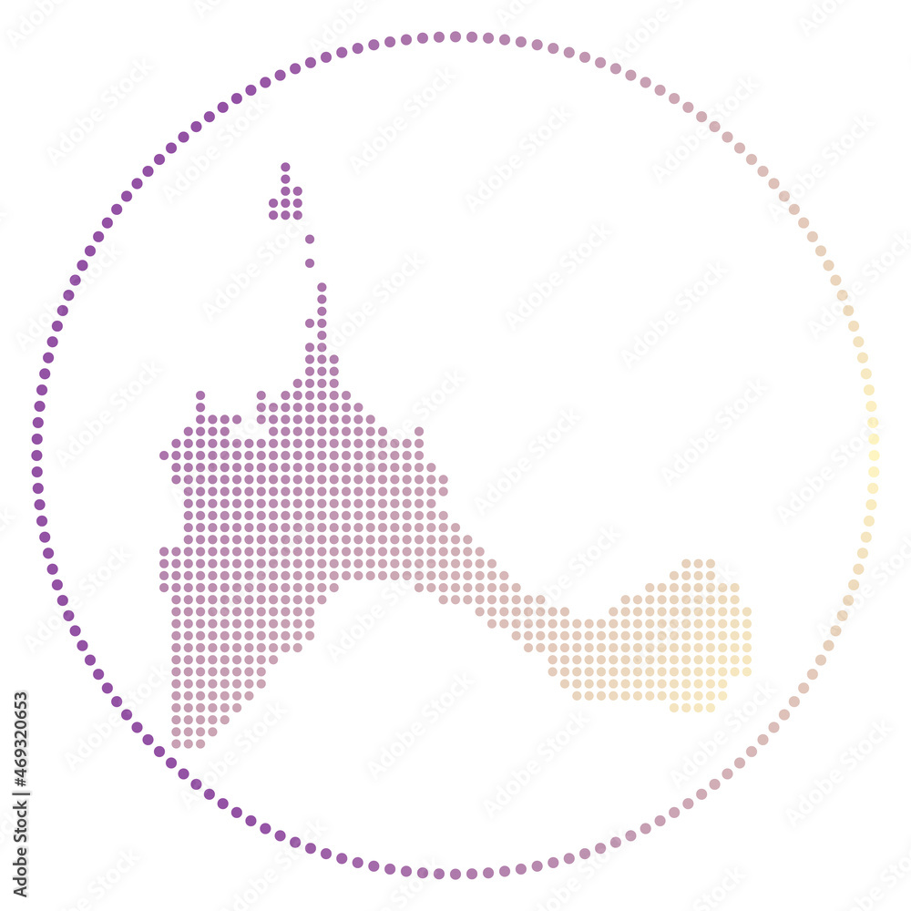 Poster formentera digital badge. dotted style map of formentera in circle. tech icon of the island with gra