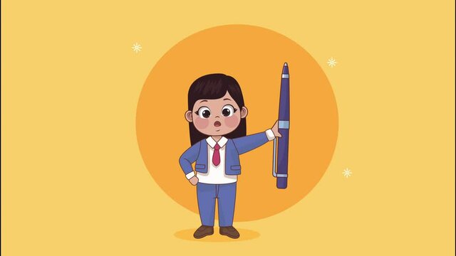 student girl with pen animation