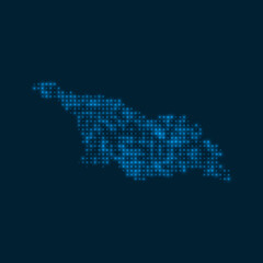 Georgia dotted glowing map. Shape of the country with blue bright bulbs. Vector illustration.