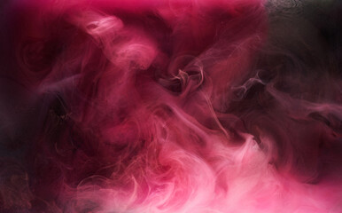 Pink smoke on black ink background, colorful fog, abstract swirling touch ocean sea, acrylic paint pigment underwater © amixstudio
