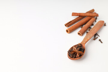 Ingredients for cooking mulled wine on white background