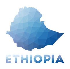 Low poly map of Ethiopia. Geometric illustration of the country. Ethiopia polygonal map. Technology, internet, network concept. Vector illustration.