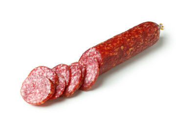 Tasty sausage salami isolated on white background