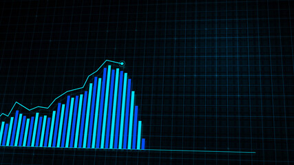 3D rendering of growing line graph of digital income growth chart