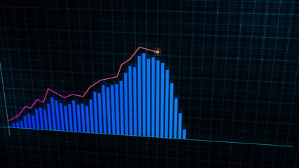 3D rendering of growing line graph of digital income growth chart