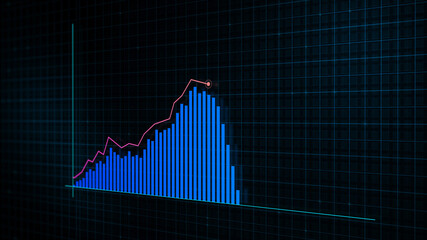 3D rendering of growing line graph of digital income growth chart