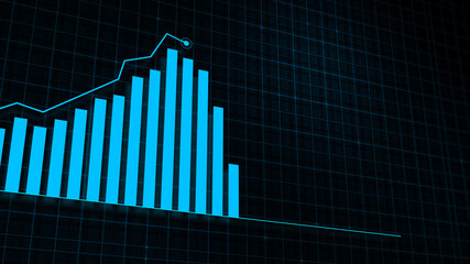 3D rendering of growing line graph of digital income growth chart