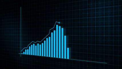 3D rendering of growing line graph of digital income growth chart