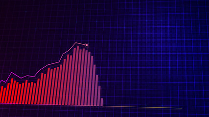 3D rendering of growing line graph of digital income growth chart