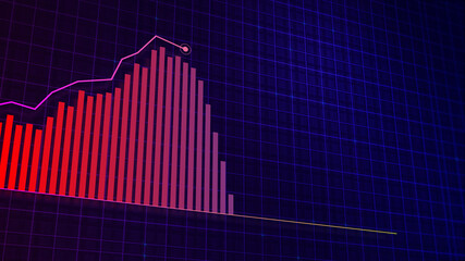 3D rendering of growing line graph of digital income growth chart