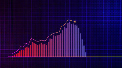 3D rendering of growing line graph of digital income growth chart