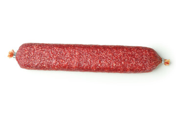 Tasty sausage salami isolated on white background