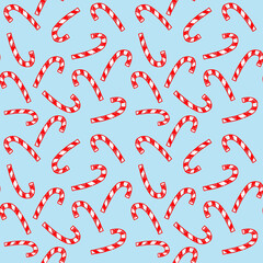 seamless background of hand drawn candy wands, doodle, christmas and new year gift ideas, wrapping paper, vector illustration