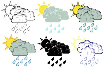 Selbstklebende Fototapeten Set of Vector icon of sun, rain and cloud. Vector illustration. © Inna