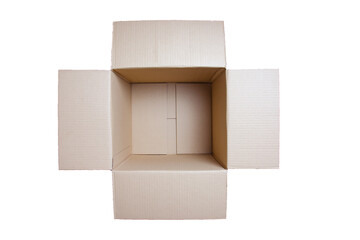 Cardboard boxes on white background. Top view.