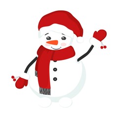 Hand drawn Christmas snowman. Cute holidays cartoon character. Vector doodle sketch illustration isolated on white background.