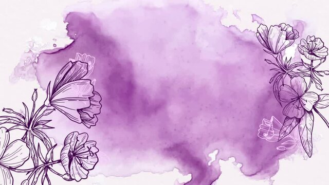 Watercolor flowered frame for scrping design on white background. Loop animation.