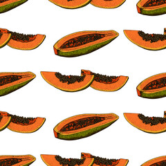 Vector illustration, seamless pattern, ripe papaya, ornament for wallpaper or fabric, wrapping paper, background for design