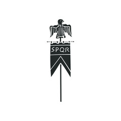 Roman Banner Icon Silhouette Illustration. Ancient Flag Vector Graphic Pictogram Symbol Clip Art. Doodle Sketch Black Sign.