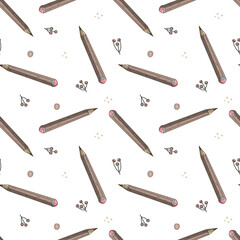Seamless pattern with pencils  and natural elements