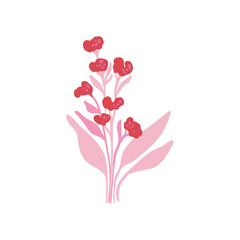 Pink floral elements. Flower and green leaves.Modern trendy Matisse minimal style.  Floral poster, invite. Vector arrangements for greeting card or invitation design