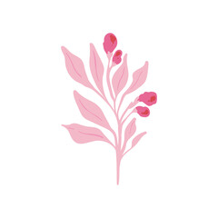 Naklejka premium Pink floral elements. Flower and green leaves.Modern trendy Matisse minimal style. Floral poster, invite. Vector arrangements for greeting card or invitation design