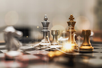 Close-up of a game of chessboard with chess pieces. Chessboard Concept vs. Business Management on...