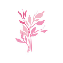 Pink floral elements. Flower and green leaves.Modern trendy Matisse minimal style.  Floral poster, invite. Vector arrangements for greeting card or invitation design