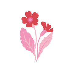 Pink floral elements. Flower and green leaves.Modern trendy Matisse minimal style.  Floral poster, invite. Vector arrangements for greeting card or invitation design