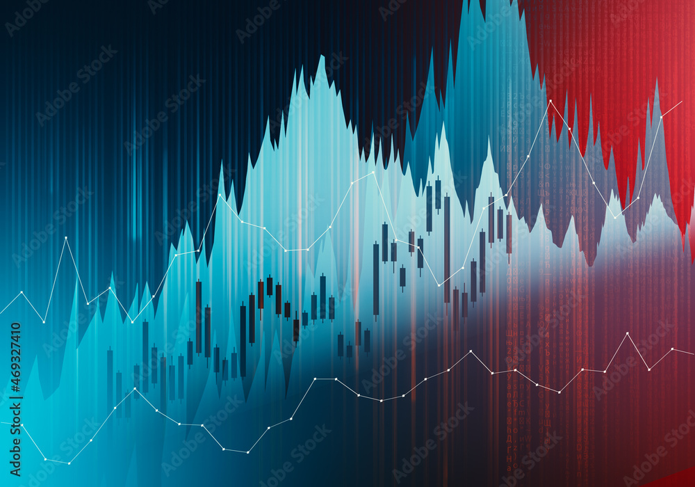 Poster abstract business chart with fluctuated line graph chart. illustration of global trading market chan