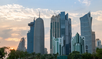 Fototapeta na wymiar Qatar capital city Doha skyline with high rise buildings. selective focus