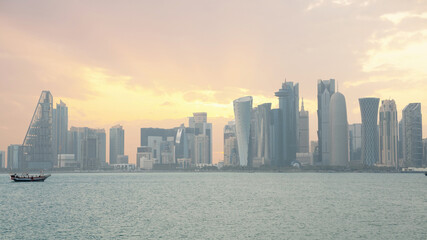 Obraz na płótnie Canvas The skyline of Doha city center during evening, Qatar