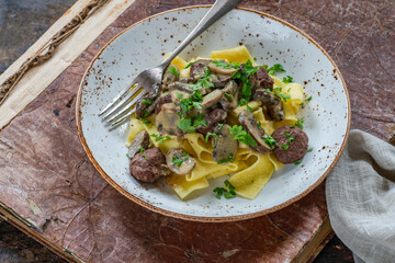 Venison meatballs with creamy mushroom sauce and pappardelle pasta