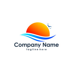 ocean beach logo design template
