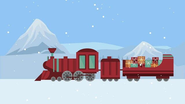 happy merry christmas animation with tren and gifts