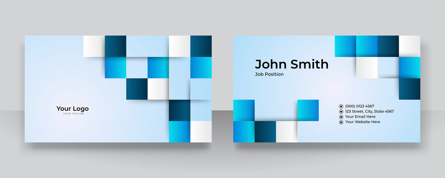Modern colorful blue technology business card. Creative luxury and clean business card design template. Elegant background with abstract square geometric lines shiny. Vector illustration