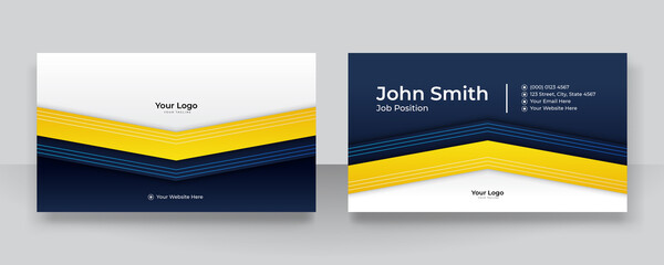 Modern colorful blue yellow technology business card. Creative luxury and clean business card design template. Elegant background with abstract geometric lines shiny. Vector illustration