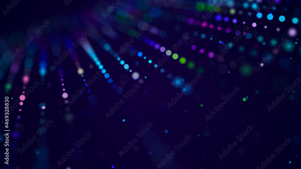 Aufkleber Wave of musical sounds. Abstract background with interweaving of dots and lines. 3D rendering.