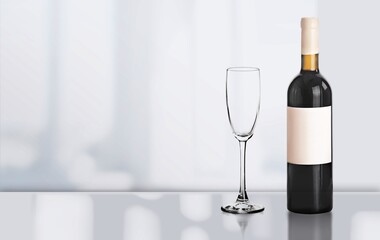 Tasting of burgundy red wine, glass and bottle of red wine