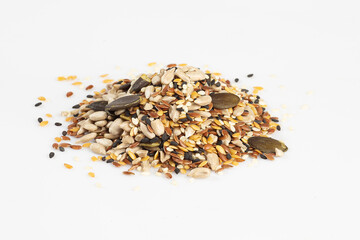 Raw seeds mix isolated on white background.