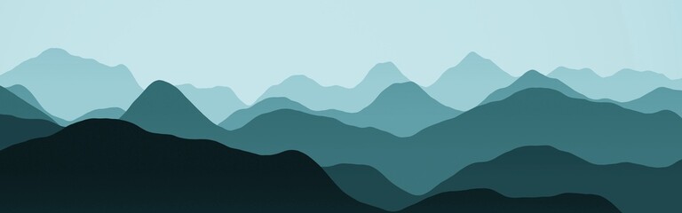 artistic light blue hills peaks nature landscape - panorama digital drawn texture or background illustration