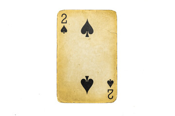 old dirty poker card isolated on white