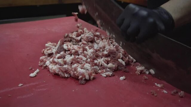 mincing meat in traditional way