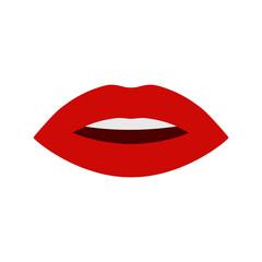 Flat mouth vector icon on white background. Beautiful vector icon with red mouth. Isolated vector design.