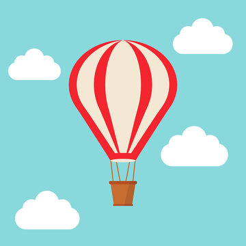 Hot air balloon vector illustration on blue background. Creative vector banner illustration. Summer holiday background.